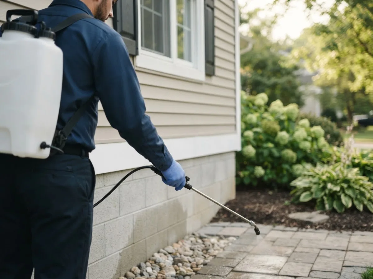 Pest control technician inspecting a home in Sigourney, IA